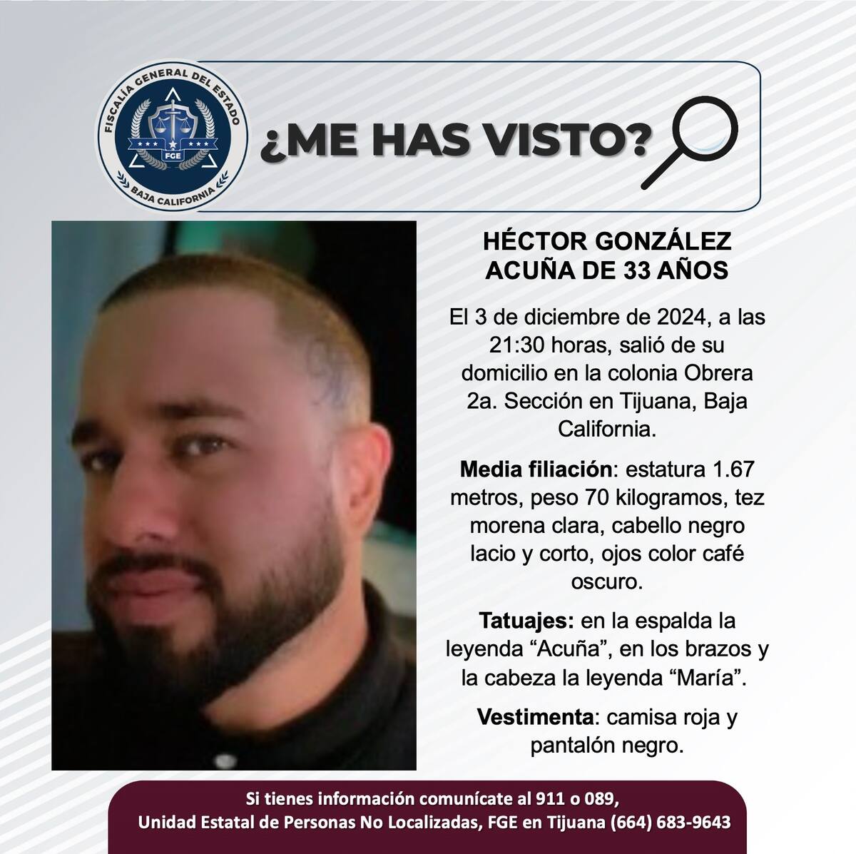 Héctor González Acuña fue visto por última vez el 3 de diciembre de 2024.