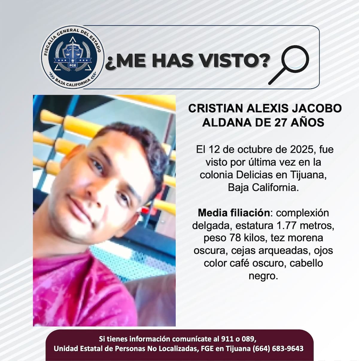 Fue visto por última vez el 12 de octubre de 2025.