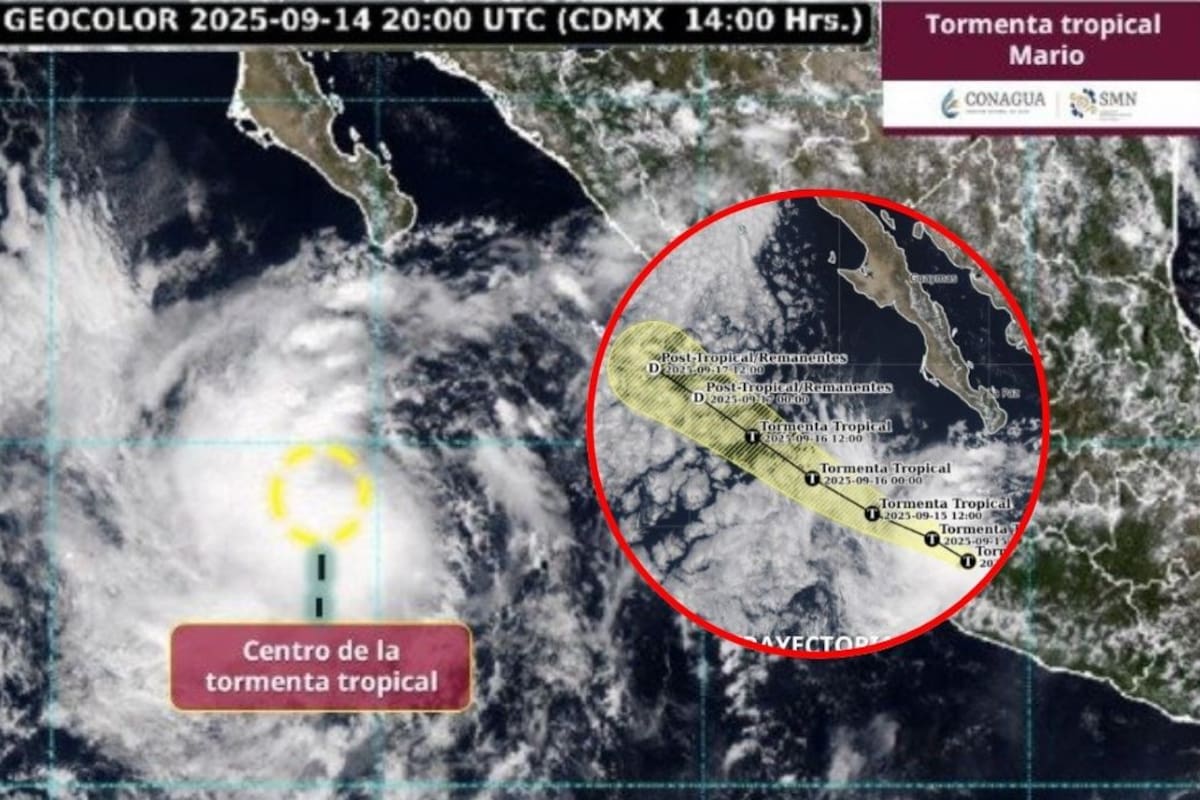 Tormenta Tropical Mario se reactiva frente a las costas de Baja California Sur generando alerta por lluvias fuertes y vientos intensos