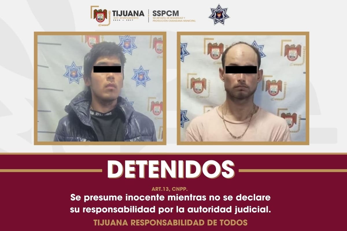 Detienen a dos hombres por presunta extorsión y robo a comerciante en Zona Centro de Tijuana