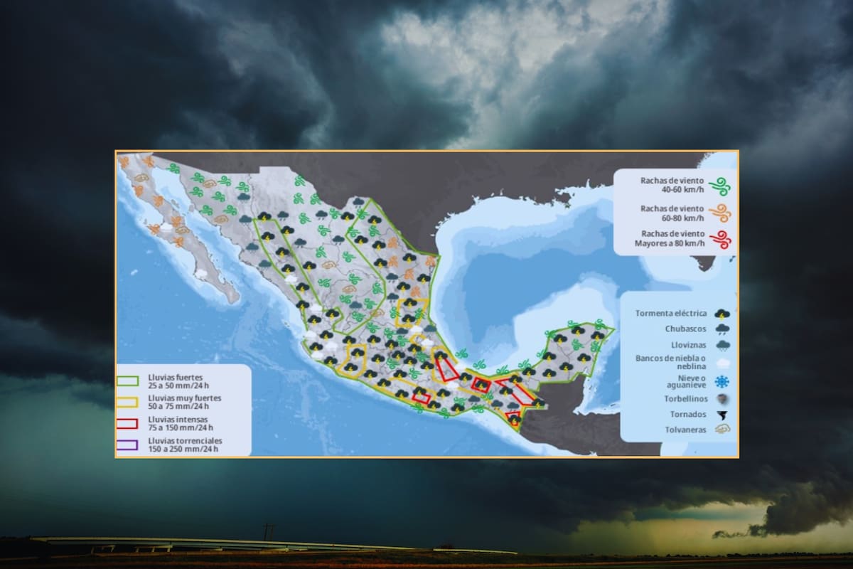 SMN alerta por lluvias peligrosas y vientos fuertes para este domingo en estos estados