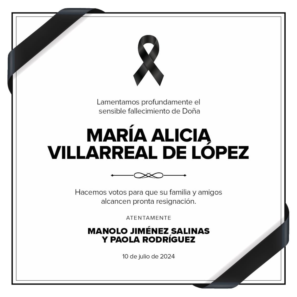 En redes, varias instituciones y personajes políticos como el gobernador de Coahuila, lamentaron el fallecimiento de María Alicia Villarreal. | Crédito: X @manolojim