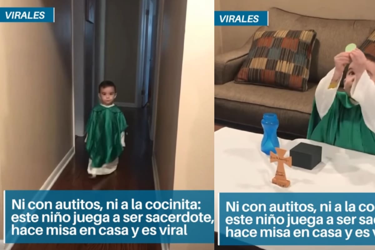 Niño se vuelve viral por jugar a dar la misa dominical