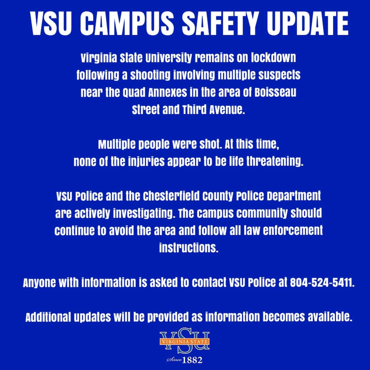 Comunicado oficial de Virginia State University