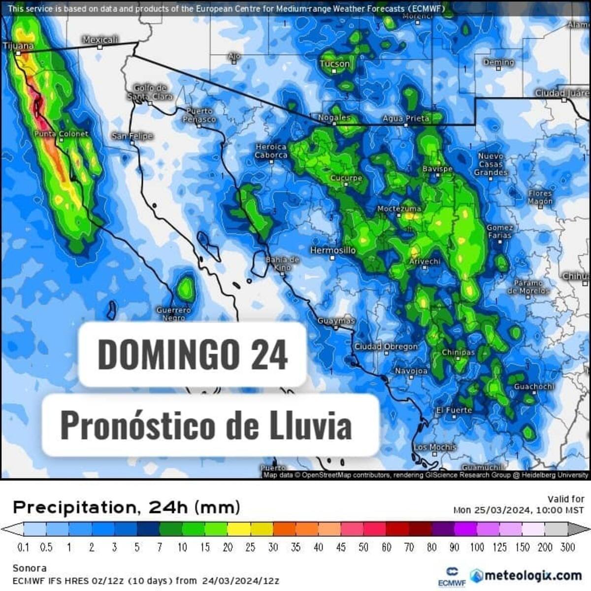 Pronóstico domingo 24 de marzo. Foto: Protección Civil