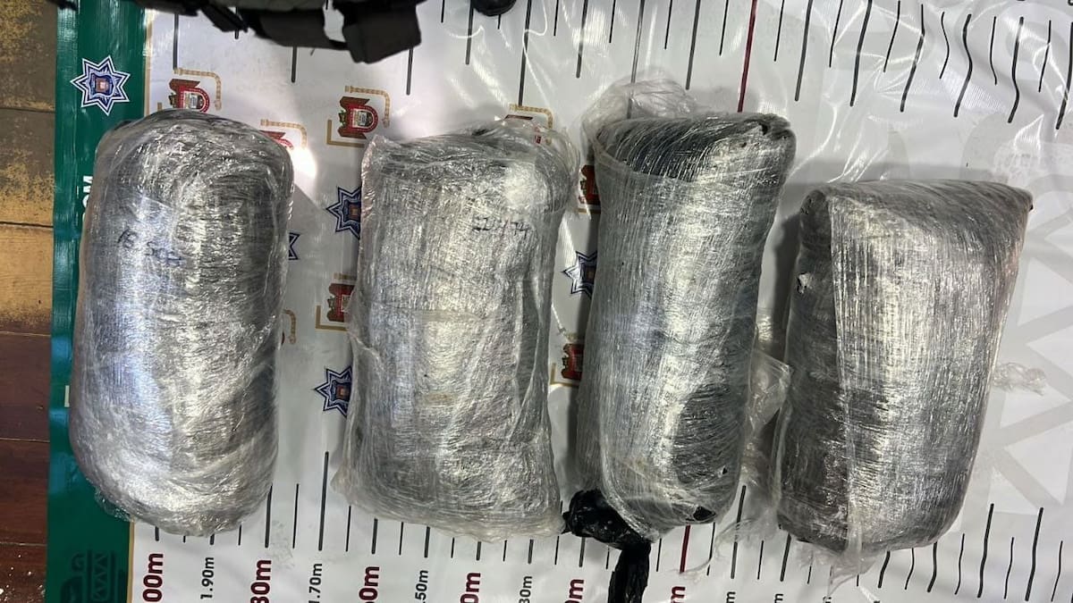 En total se decomisaron cuatro costales cubiertos con plástico transparente que en su interior contenían mariguana, con un peso aproximado de 83 kilogramos.