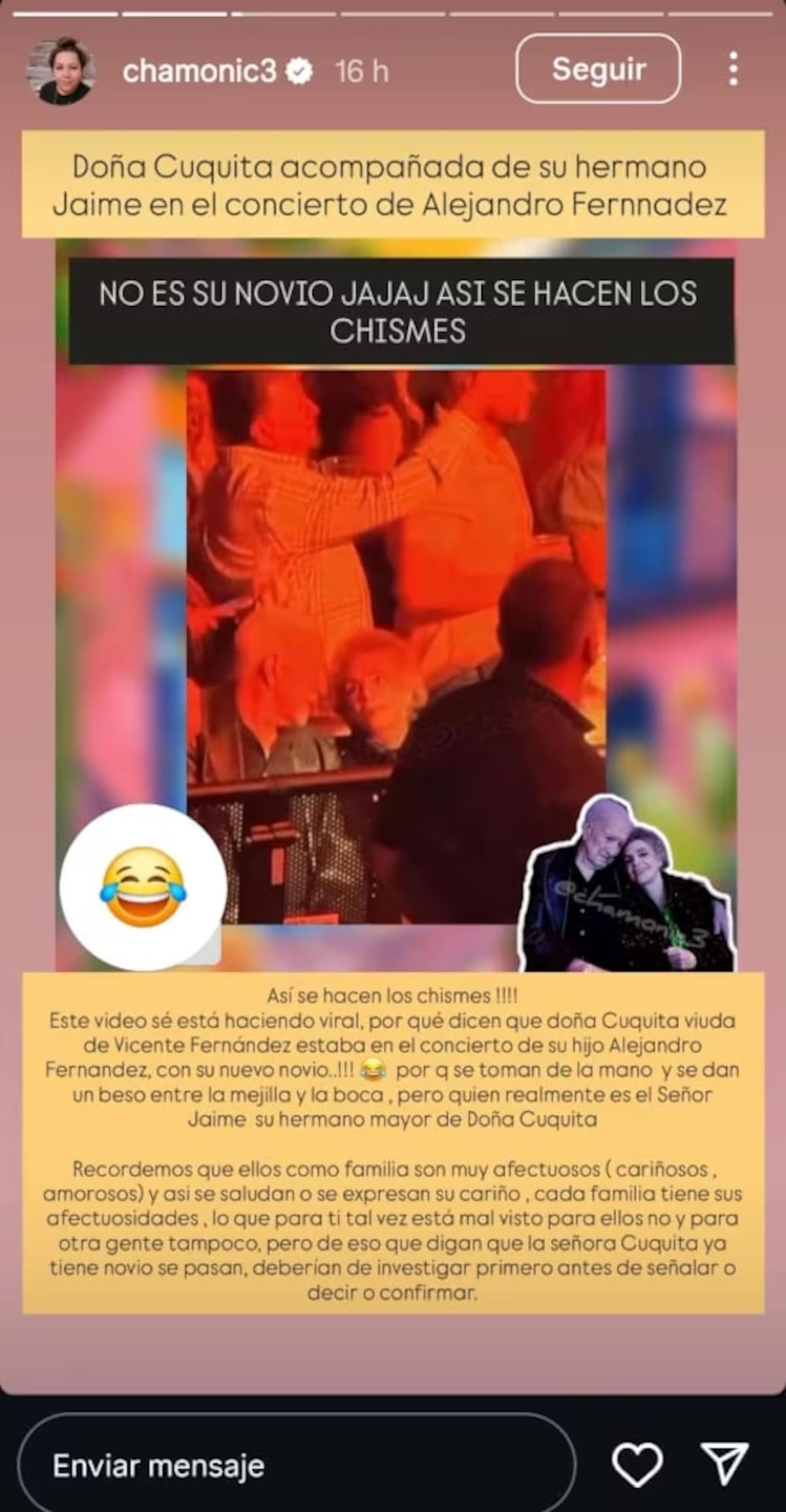 Diversos periodistas han respaldado la versión sobre la identidad del hermano de doña Cuquita. | Captura de pantalla: IG @chamonic3