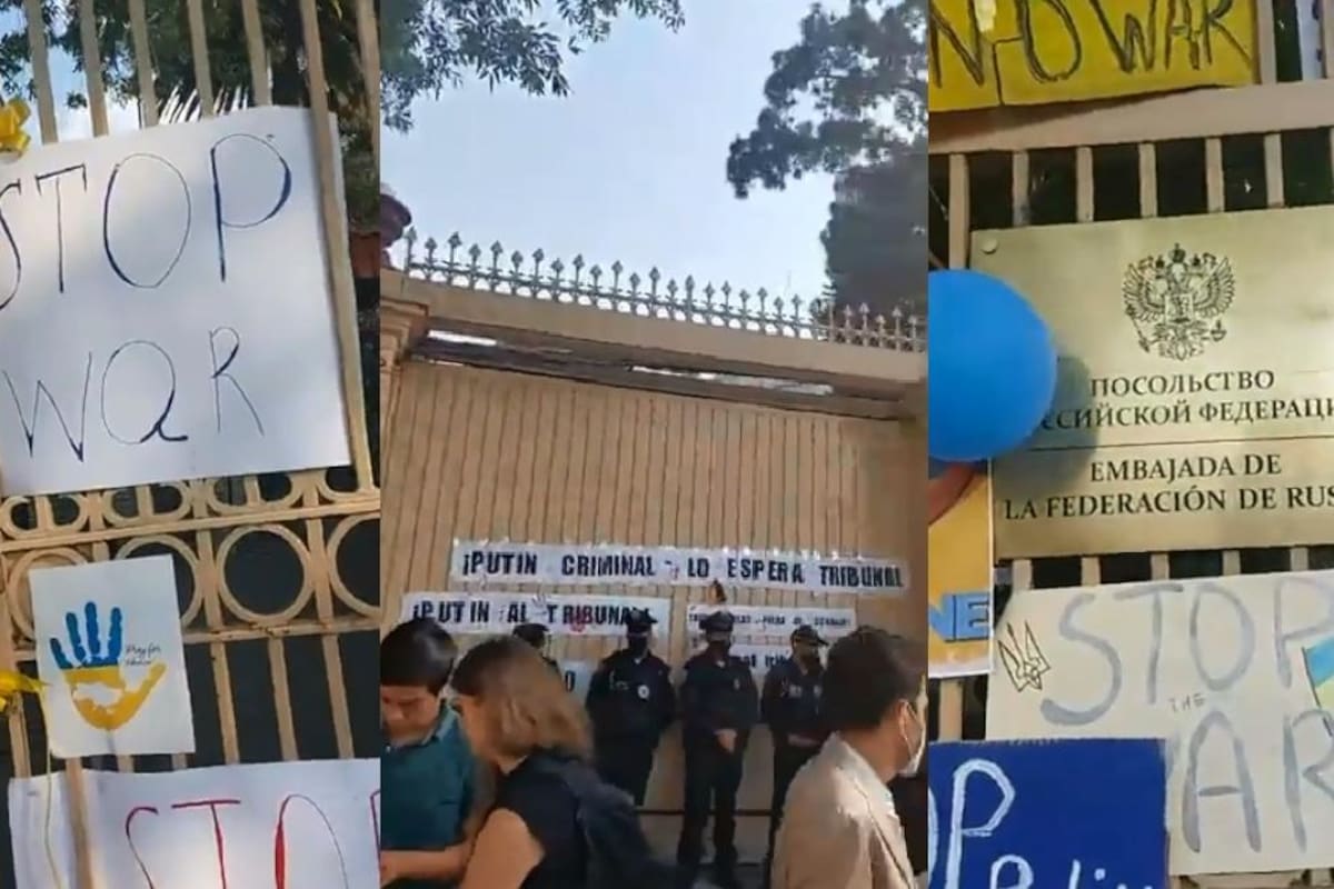 Llaman a Putin 'criminal' y piden paz: Ucranianos se manifiestan en embajada de Rusia en México