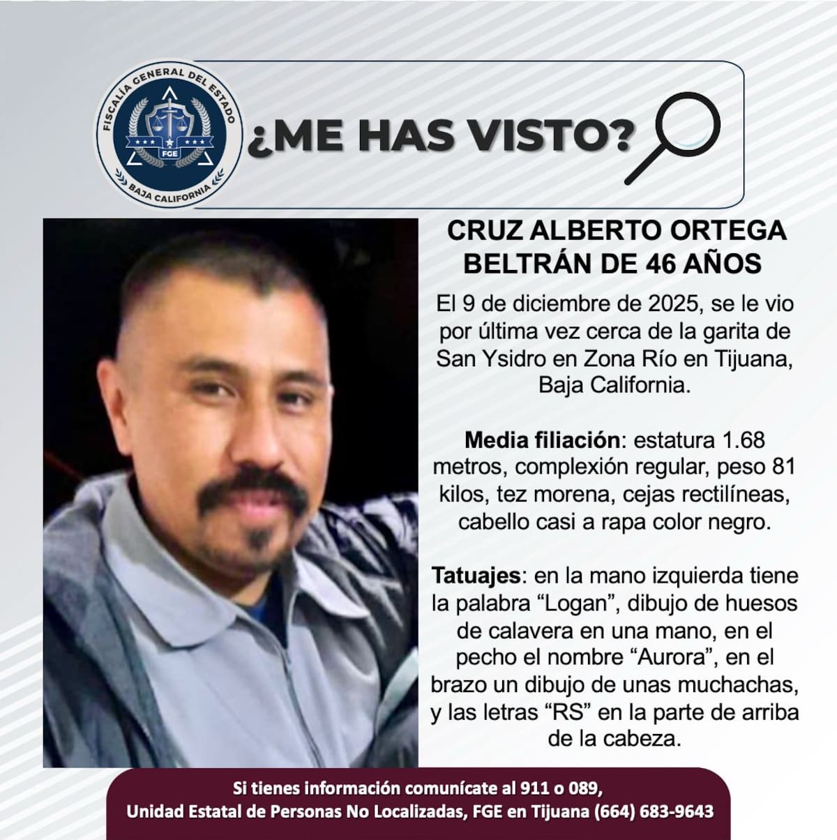 Fue visto por última vez el 9 de diciembre de 2025.