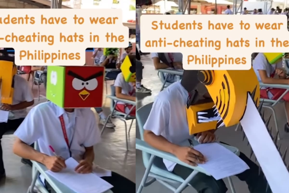 Captan a estudiantes en Filipinas usando sombreros extravagantes para evitar copiar en los exámenes