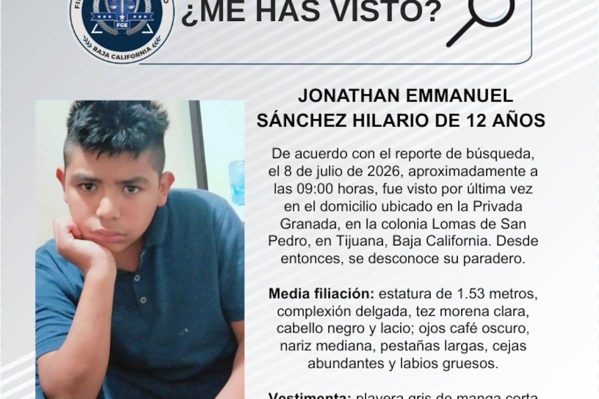 Se busca Jonathan Emmanuel Sánchez Hilario de 12 años de edad.