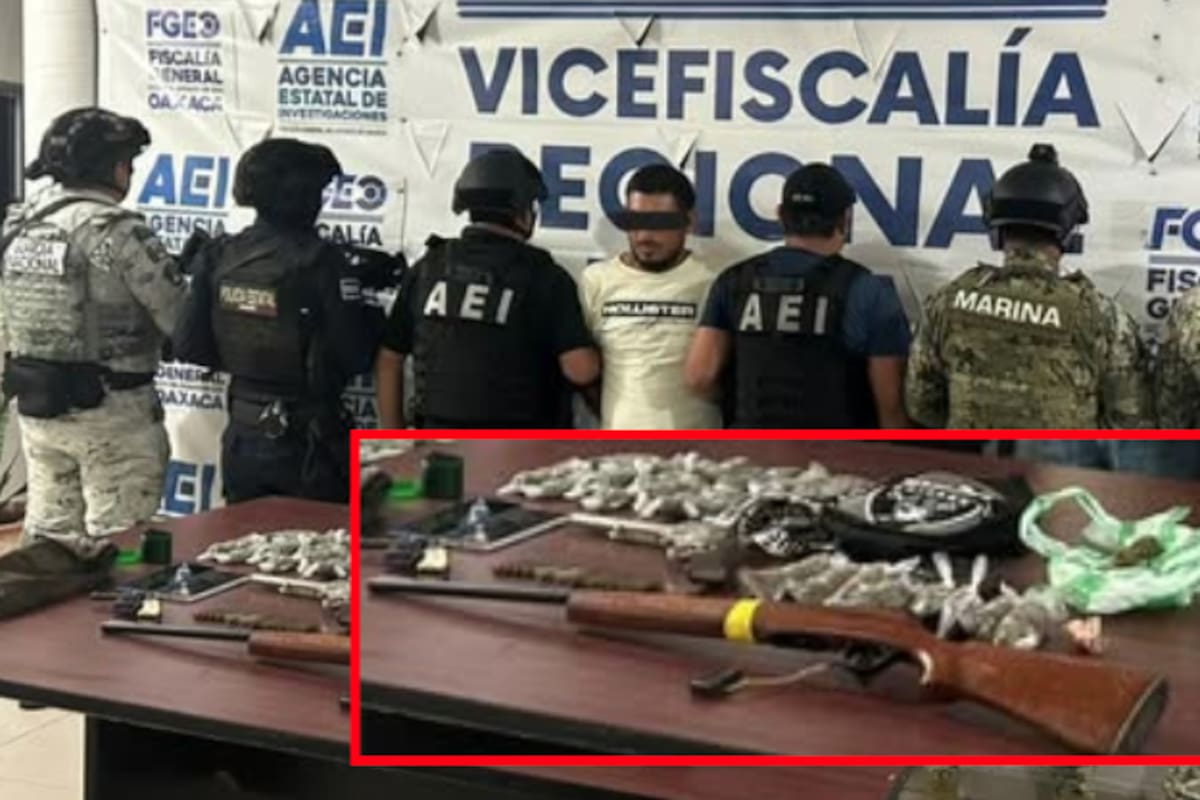 Detienen a hombre en cateo y aseguran marihuana, armas y cartuchos útiles en Oaxaca