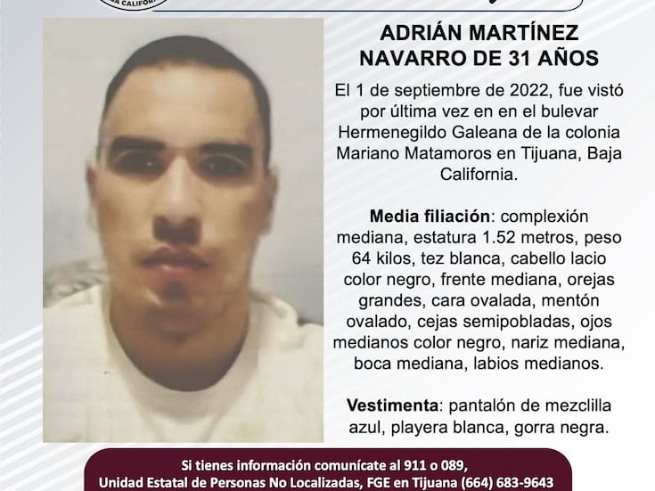 Se busca a Adrián Martínez Navarro de 31 años de edad