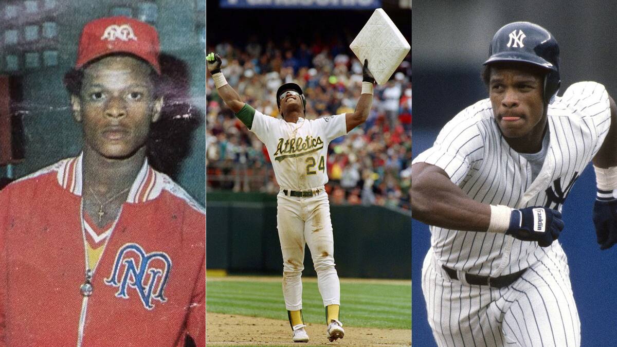 Rickey Henderson con los Mayos de Navojoa, los Atléticos de Oakland y Yankees de Nueva York.