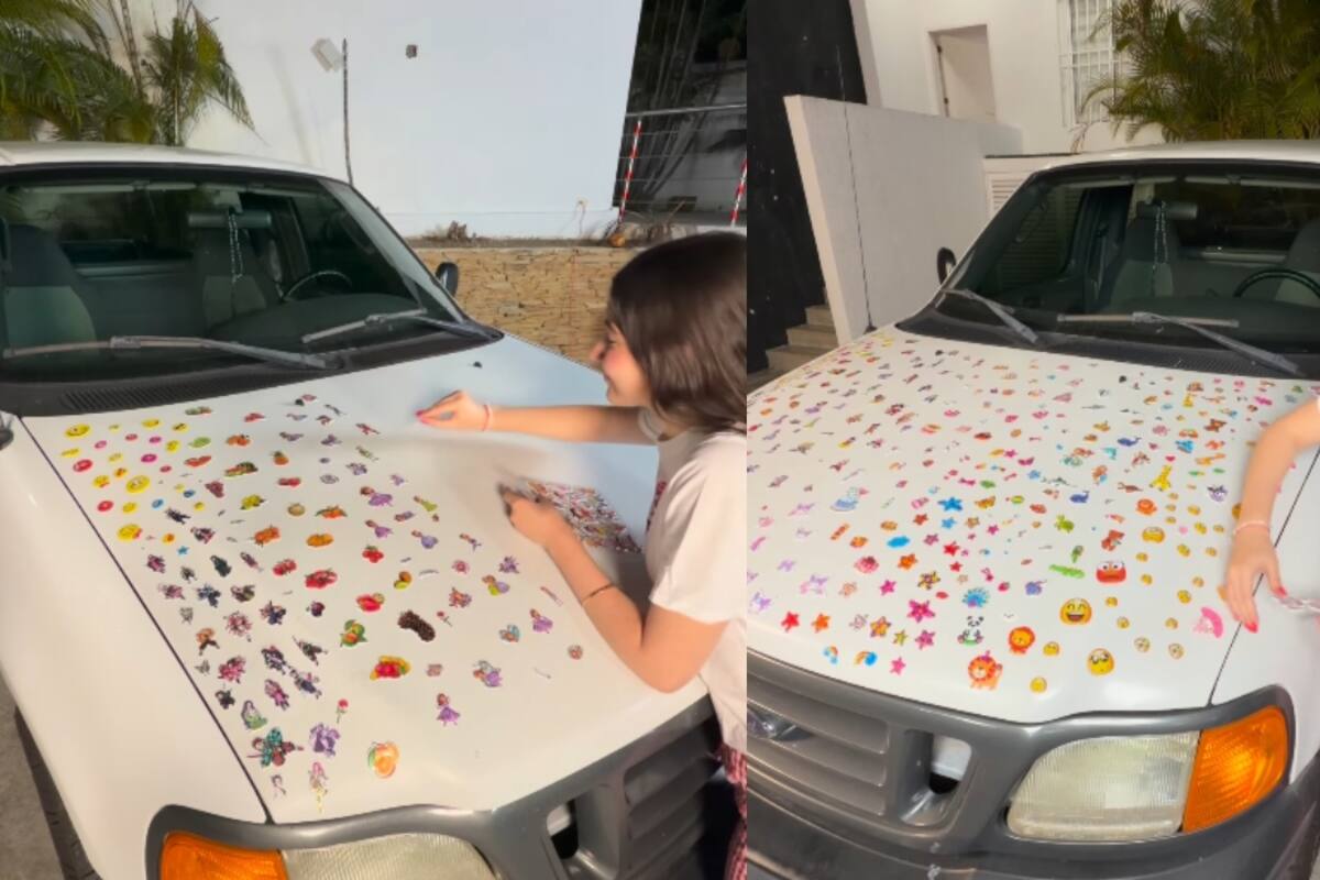 Joven llena el carro de su familia con calcomanías y su reacción se vuelve tendencia