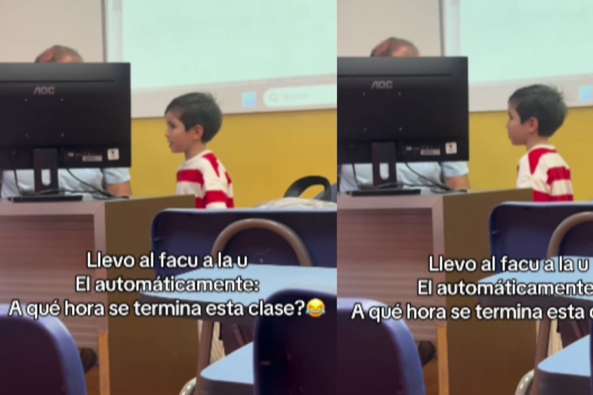 Joven lleva a su hijo a la universidad y se vuelve viral al preguntar, frente a todos, a qué hora termina la clase