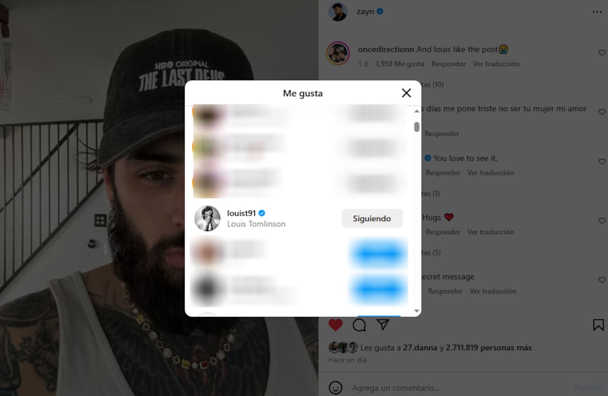 Louis le da like a un post reciente de Zayn