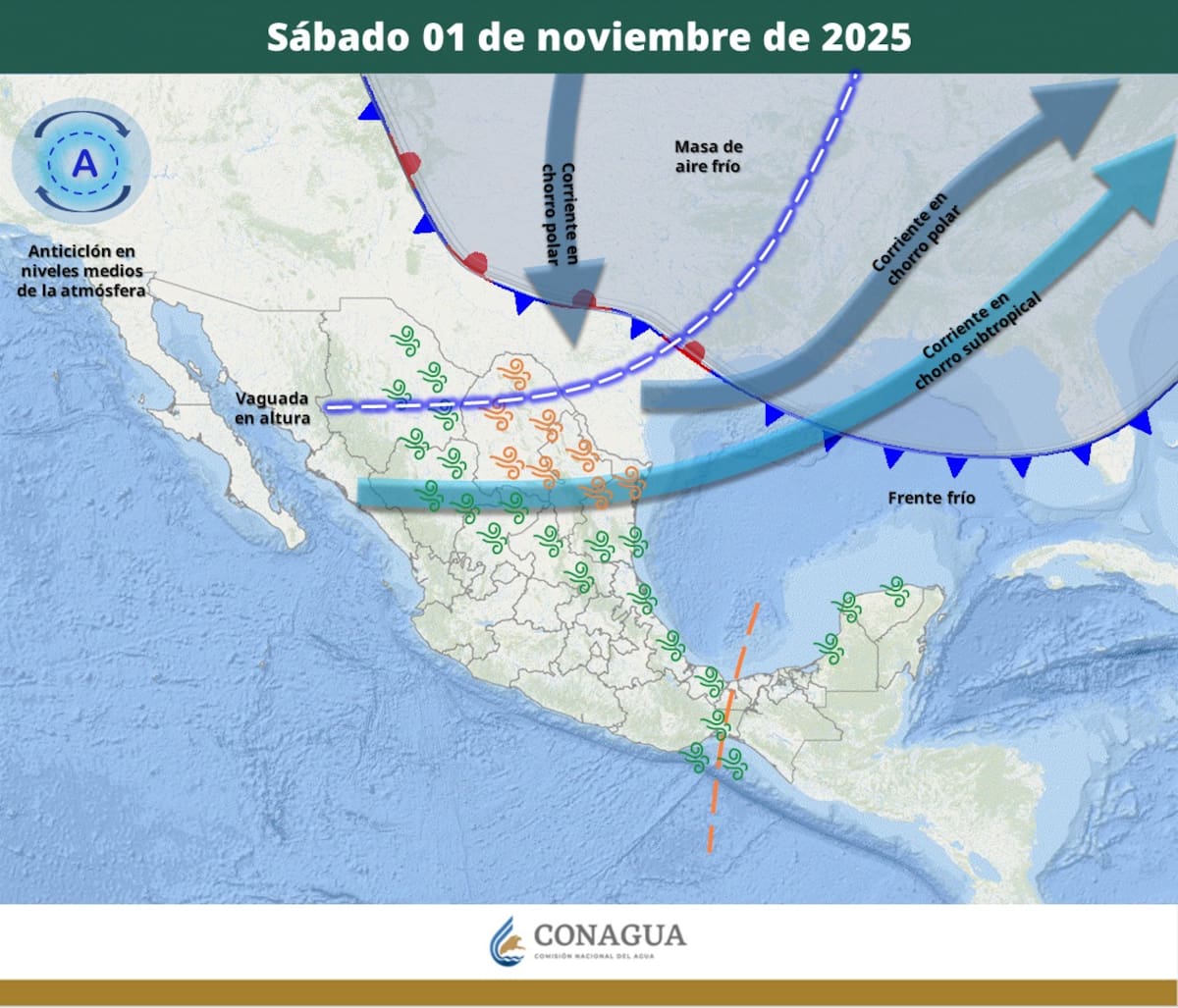 Pronóstico del clima para el sábado 1 de noviembre del 2025. | Crédito: SMN