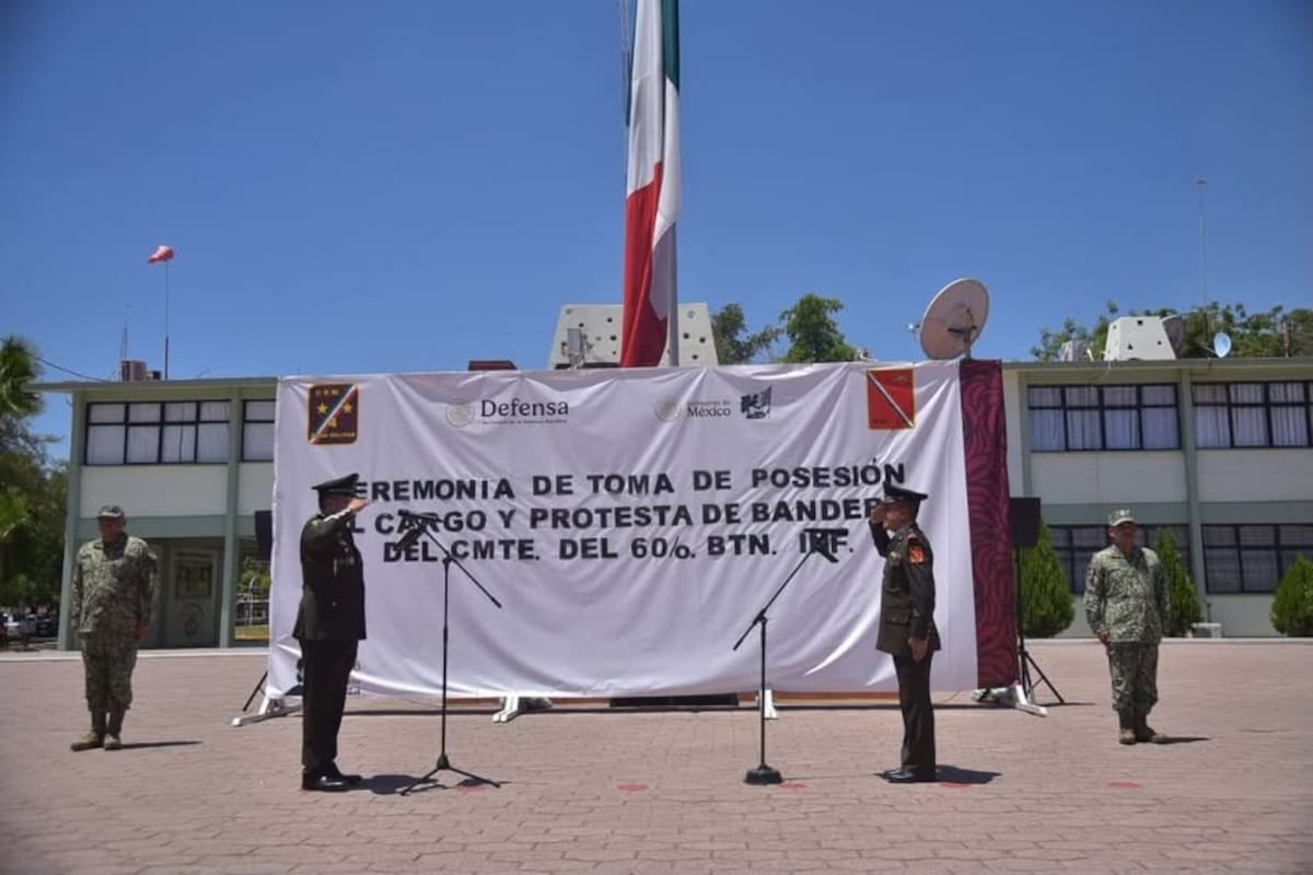 El coronel Luis Lorenzo Grande Aguirre rindió protesta como nuevo comandante del 60 Batallón de Infantería, con sede en Esperanza, Cajeme. FOTO: ESPECIAL