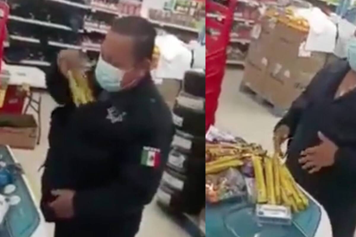 VIDEO: Sorprenden a policía de Tabasco robando mercancía de un supermercado
