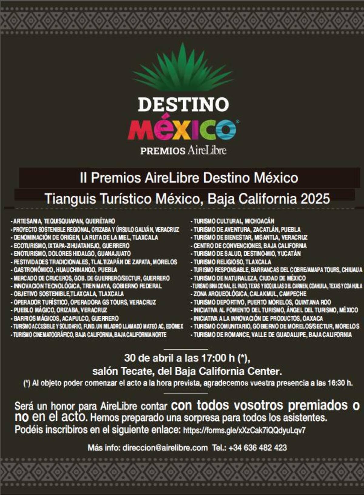 Premios Aire Libre Destino México, organizados por la revista española Aire Libre, especializada en turismo sostenible y cultural.