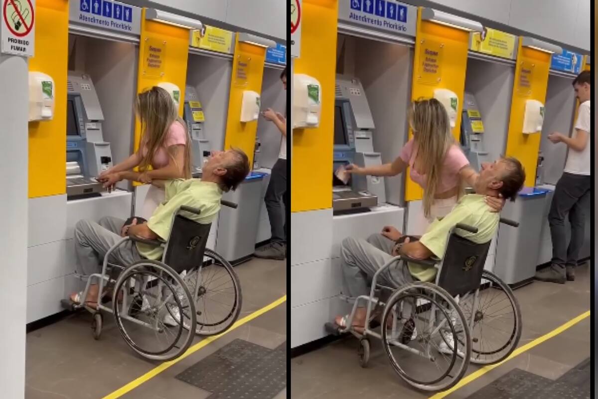 VIDEO: Mujer obliga a anciano en silla de ruedas a sacar su pensión de un cajero automático y desata críticas