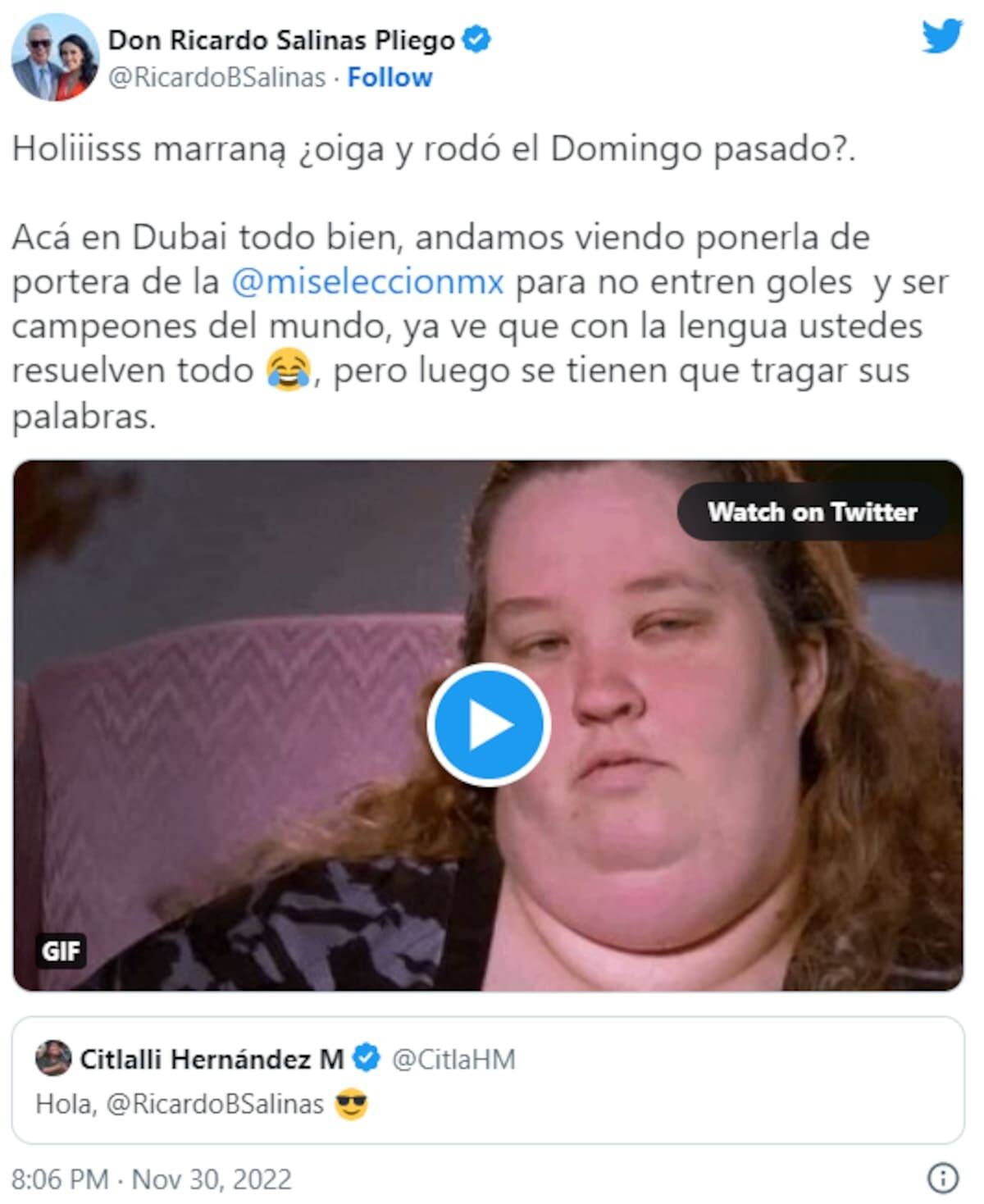 Ejemplo de una publicación de Salinas Pliego con comentarios gordofóbicos contra Citlalli Hernández.