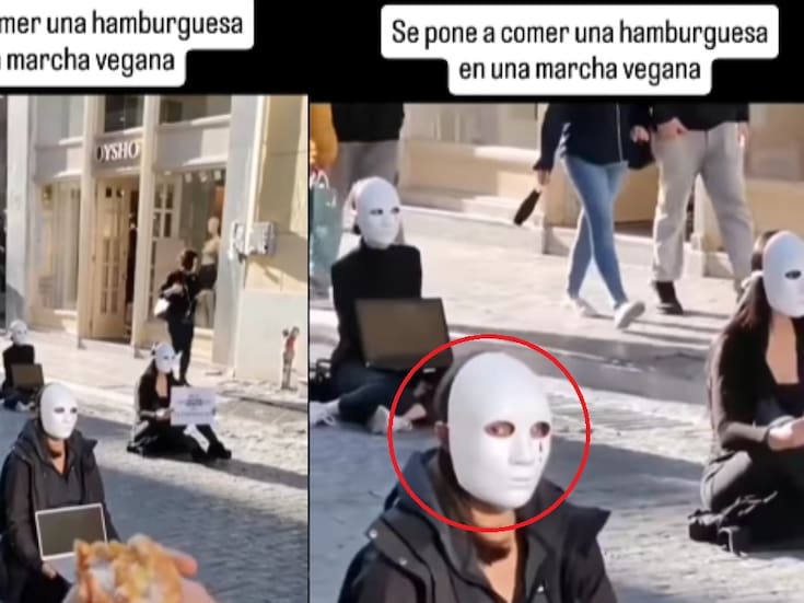 Hombre come una hamburguesa de pollo frente a activistas veganos y se vuelve viral