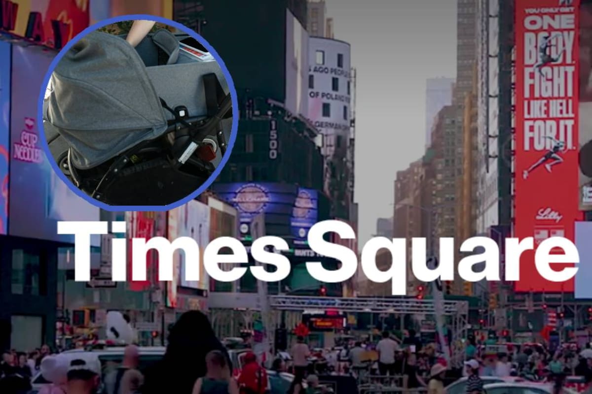 Bebé es abandonada en Times Square tras discusión familiar y policía busca al padre por abandono de menores