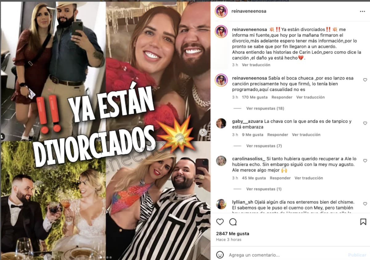 La reina venenosa informó sobre el divorcio oficial de Carin León / Instagram: @reinaveneenosa