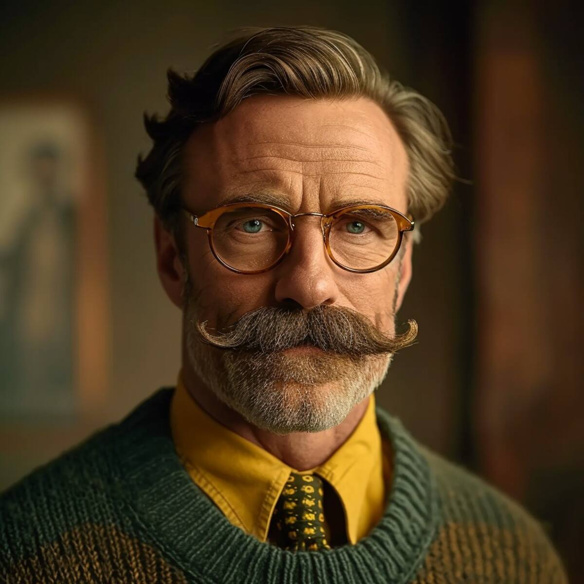 Se mantuvieron las características distintivas como el bigote y los lentes.