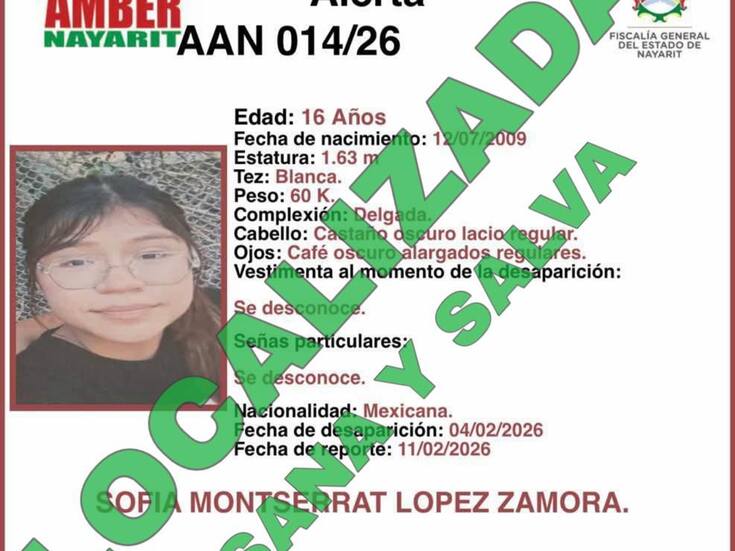 Localizan en SLRC a adolescente con Alerta Amber de Nayarit; estaba con su pareja