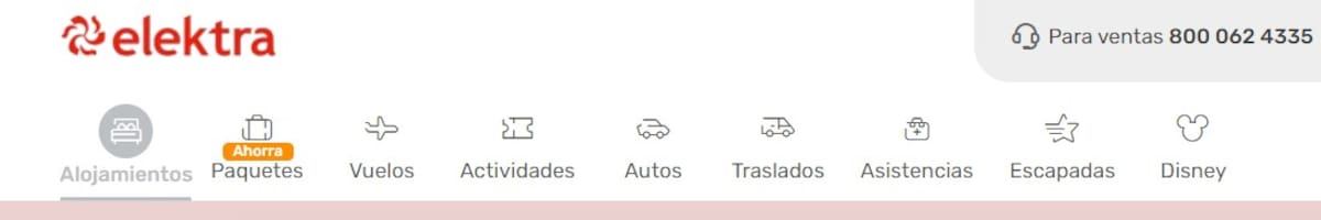 Elektra Viajes/ opciones en sitio web.