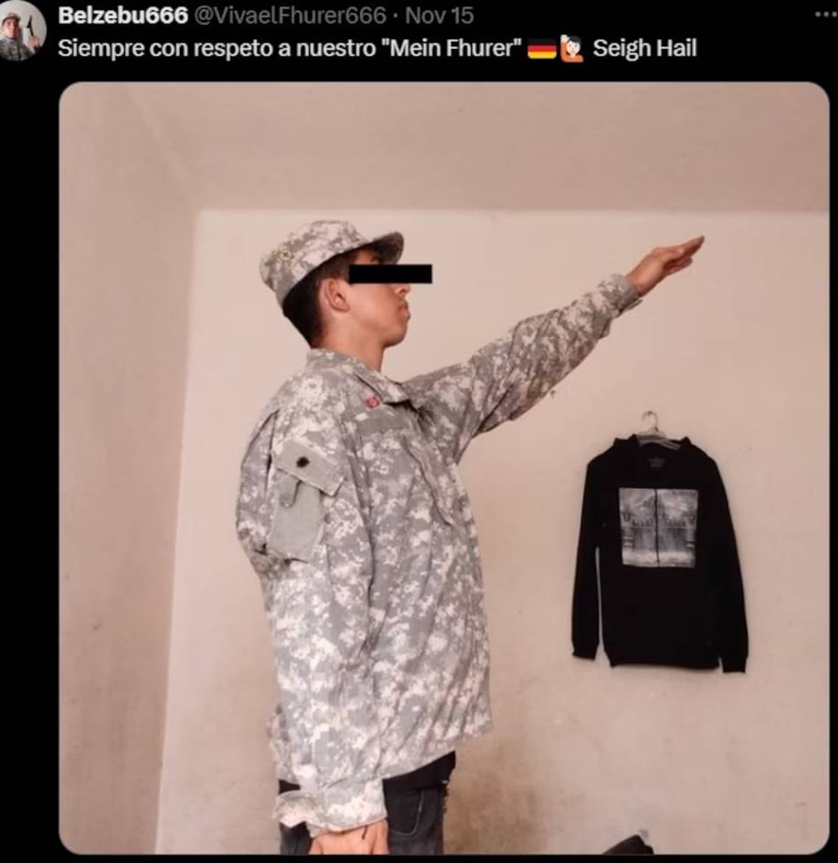 Antes del ataque subía contenido violento a sus redes en el que hacía referencia a Adolf Hitler. Foto: Captura de Pantalla