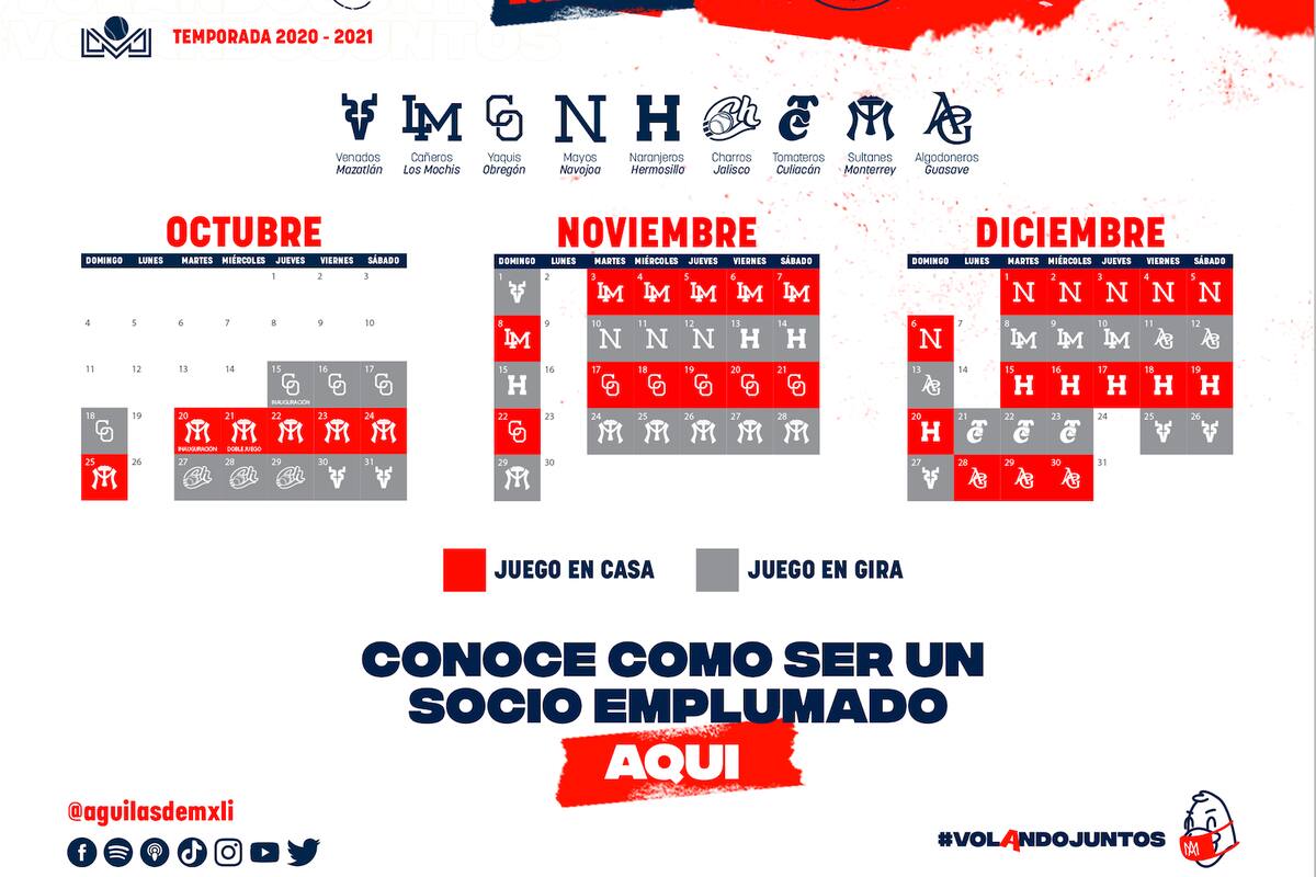 Ya está listo el calendario de Los Águilas de Mexicali