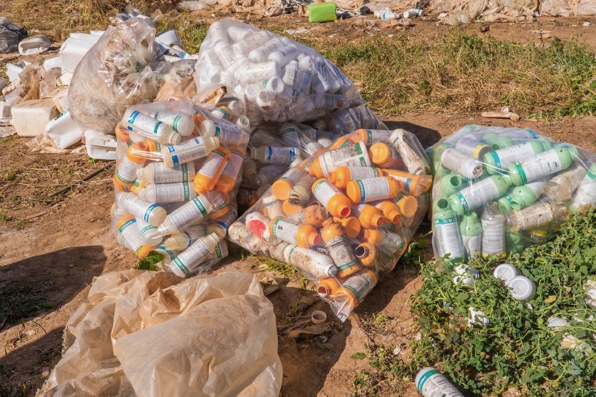 El abandono de envases de agroquímicos puede representar un riesgo de contaminación para los suelos y mantos acuíferos, además de posibles intoxicaciones. Foto: Cortesía