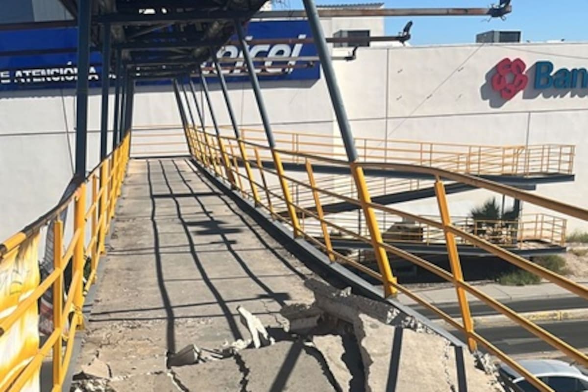 Camión de basura choca con puente y causa daños