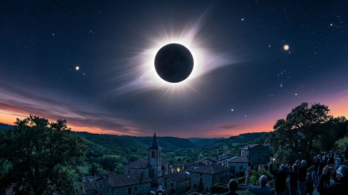 La corona solar será visible en su máximo esplendor durante los más de 6 minutos que durará el eclipse de 2027. /Gemini IA
