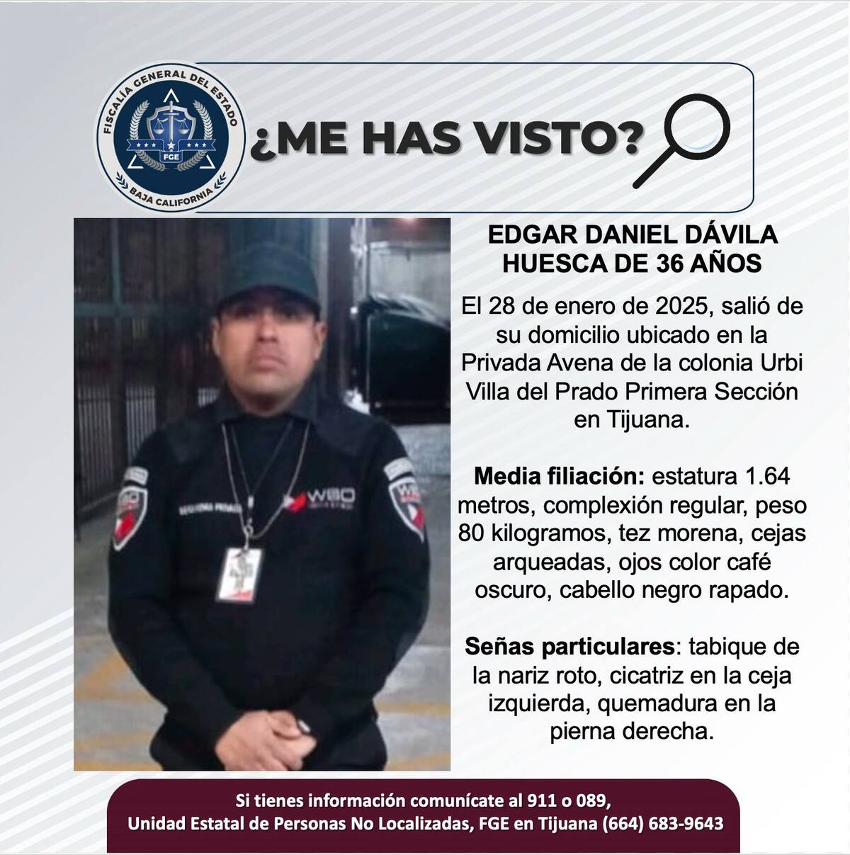Edgar Daniel Dávila Huesca fue visto por última vez el 28 de enero de 2025.