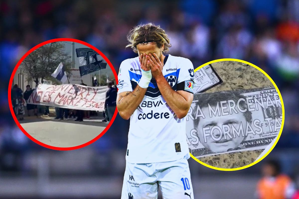 Aficionados de Rayados se manifiestan con pancartas contra los jugadores y directivos del equipo