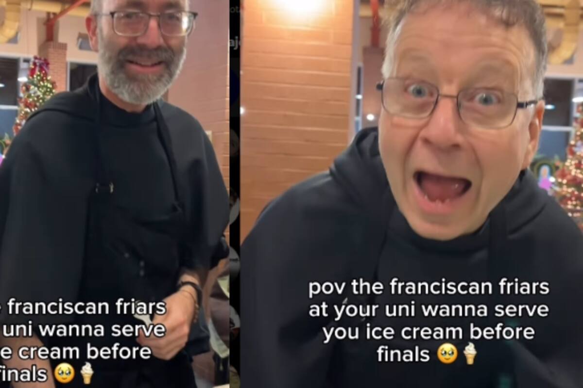 Estudiante graba cómo frailes franciscanos fueron a su escuela en época de exámenes finales y repartieron nieve gratuita