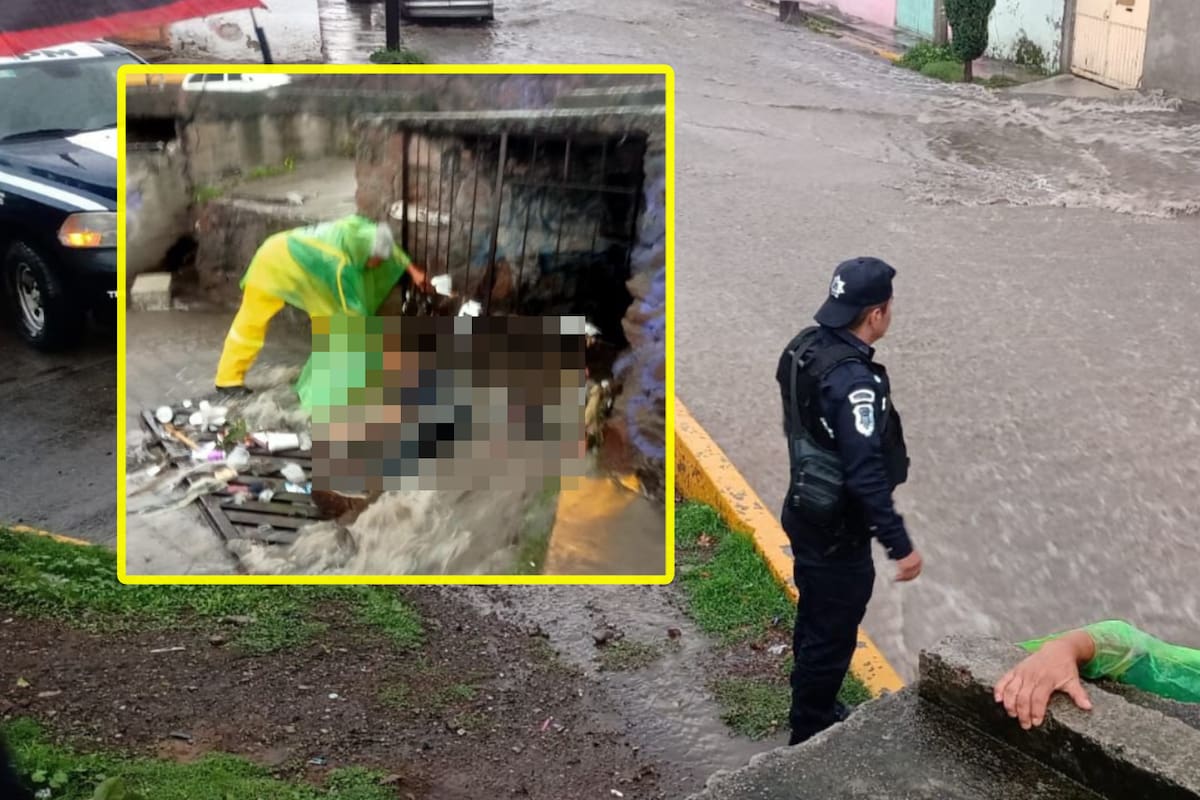 Hombre muere ahogado al quedar atrapado en alcantarilla durante tormenta en Edomex (VIDEO)