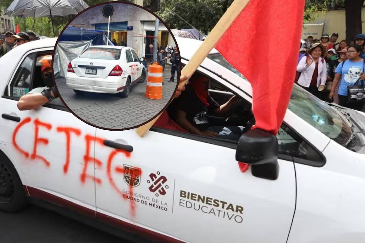Roban auto de Segob tras protestas de CNTE y CETEG; lo llevan a su plantón en el Zócalo de la CDMX