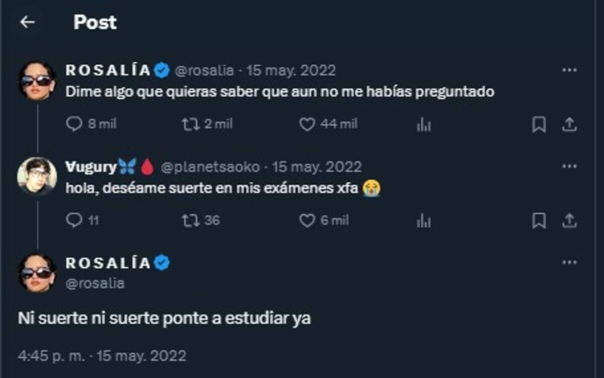 Rosalía ofrece un sabio consejo a un joven / Cuenta de X: @planetsaoko