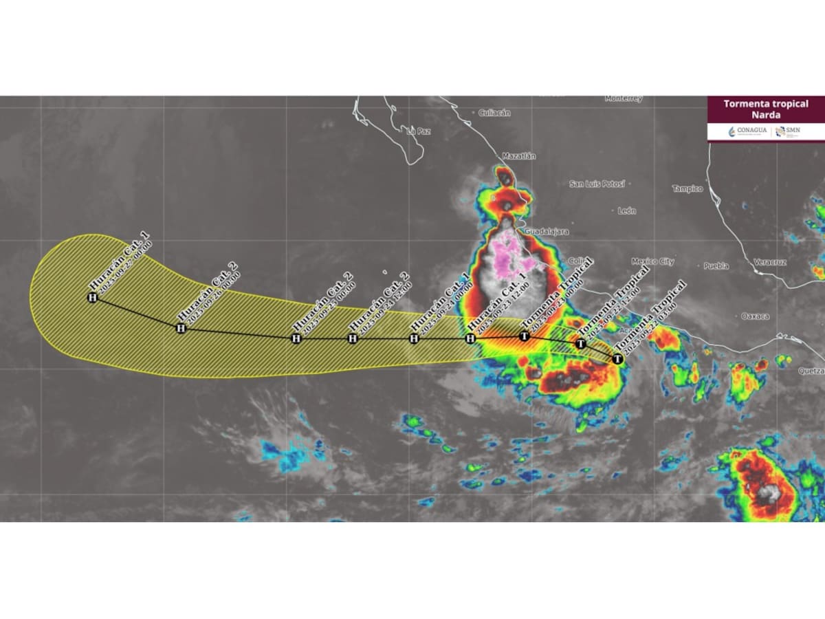 El ciclón avanza hacia el oeste-noroeste y ocasionará lluvias puntuales en Guerrero, Michoacán, Colima y Jalisco antes de alcanzar la categoría de huracán. | Crédito: SMN