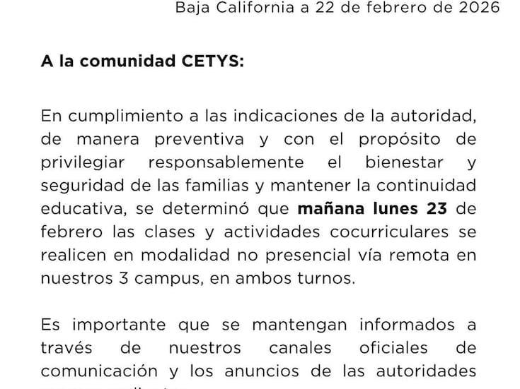CETYS Universidad suspende clases presenciales y pasa a modalidad remota este lunes 23 de febrero