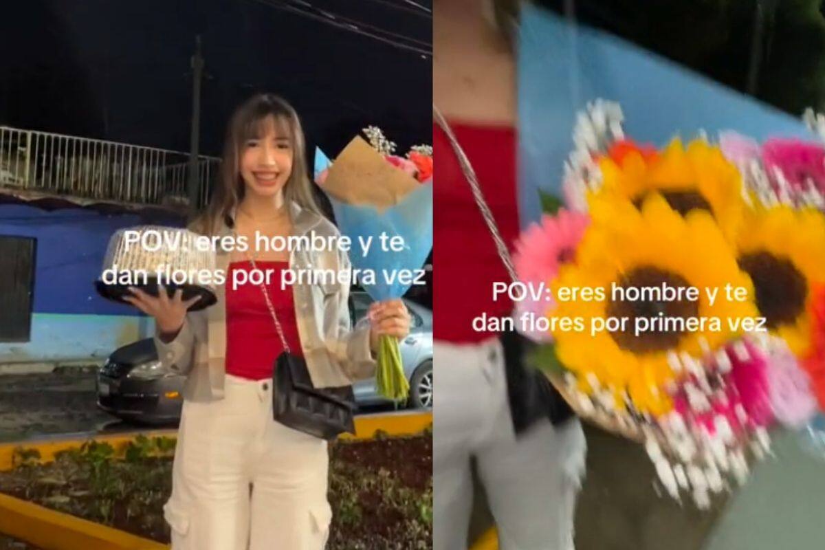 “Se va arruinar la vela”: hombre recibe flores por primera vez en medio de la lluvia