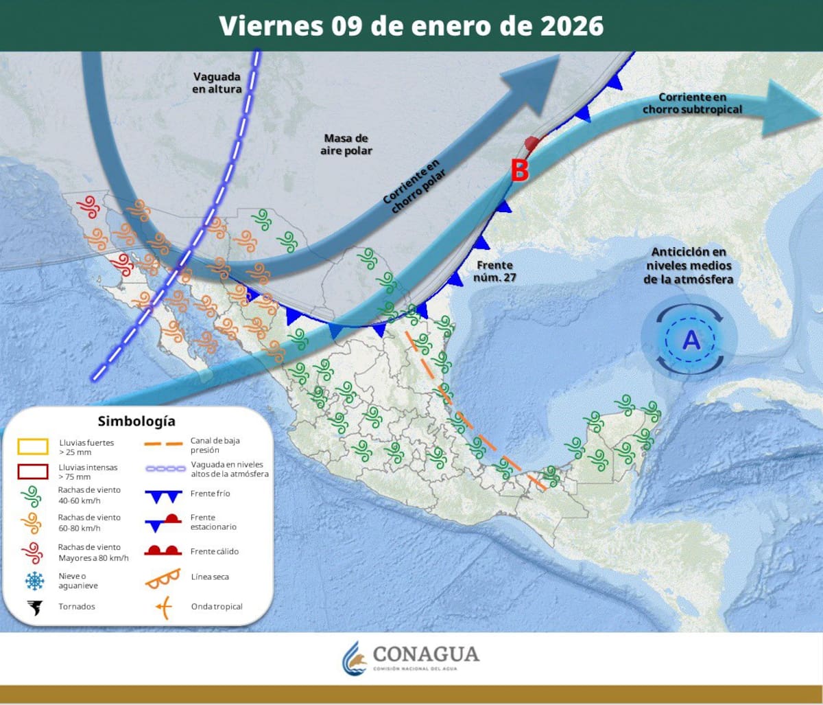 El Frente Frío 27 se desplazó, pero la masa de aire polar que trajo mantiene bajas temperaturas en el norte de Sonora.