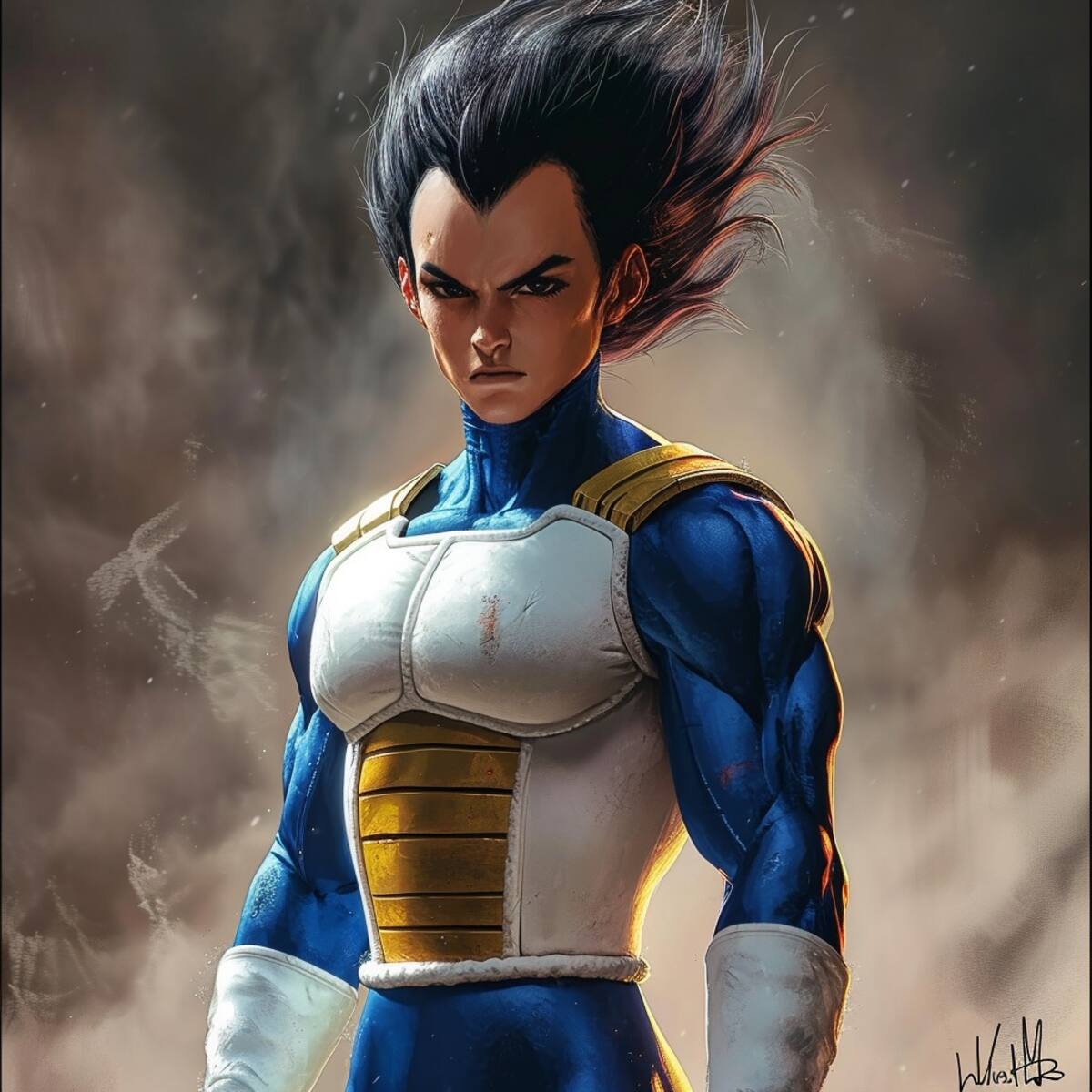 Vegeta, vestido en tonos azules, muestra detalles innovadores.