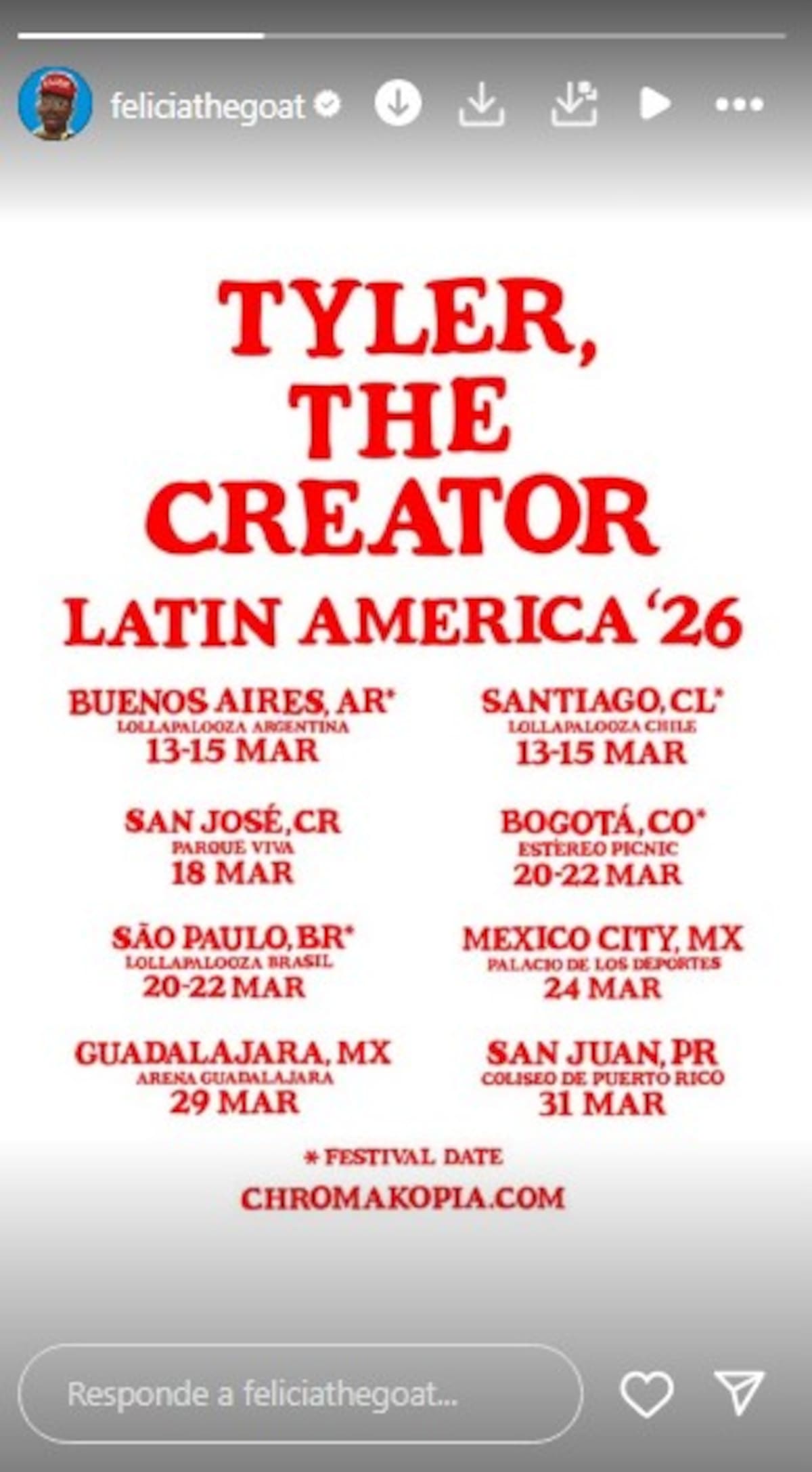 Tyler, The Creator confirma conciertos en CDMX / Instagram @feliciathegoat